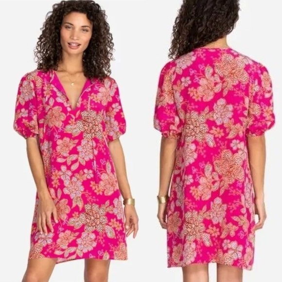Johnny Was Vesna Pink Floral Print Short Sleeve Silk Mini Dress Size Small - Picture 9 of 9